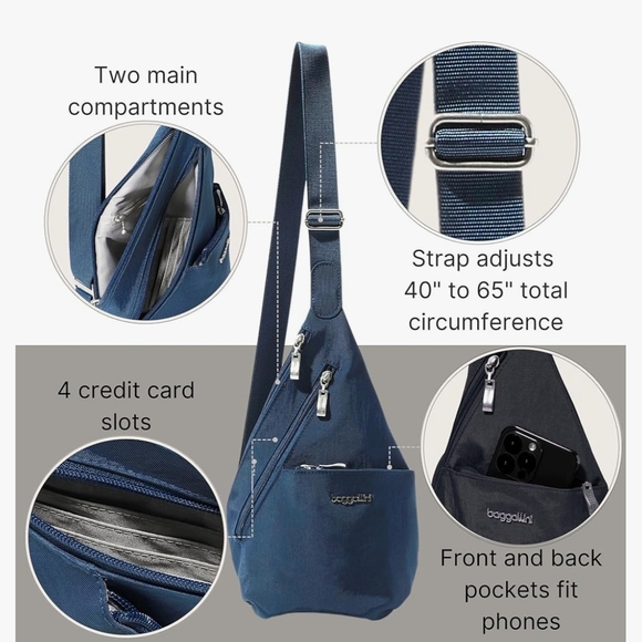 New Baggallini Navy Crossbody Bag - Picture 4 of 5